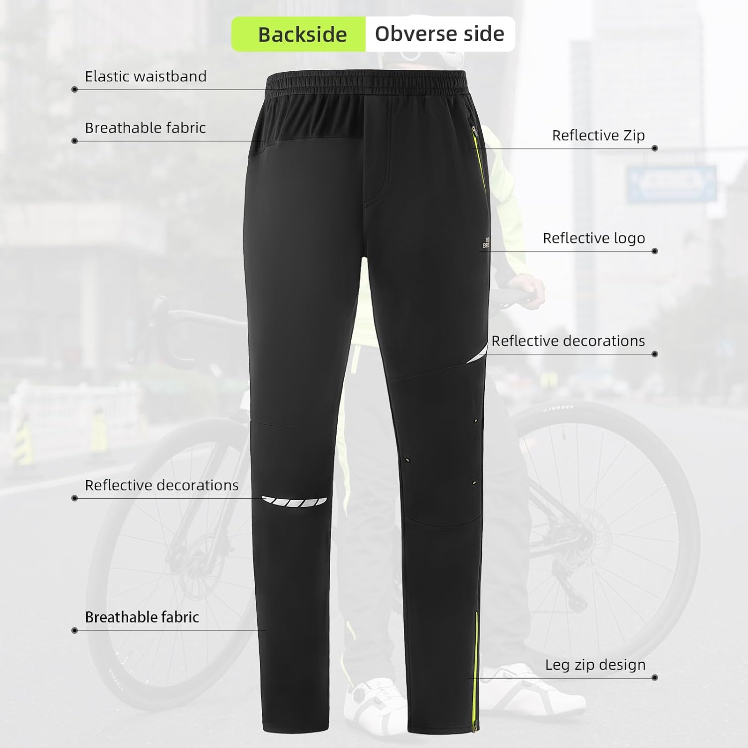 ROCKBROS Men's Winter Cycling Pants Thermal Windproof Bike Tights