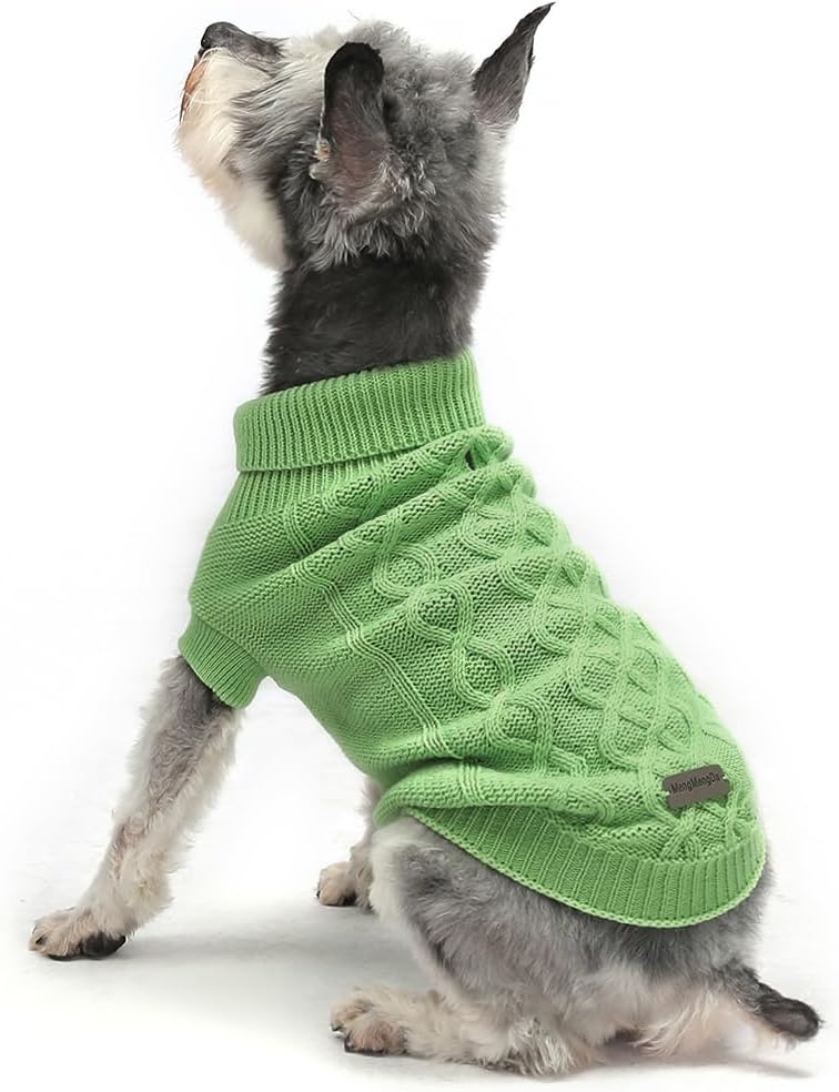 Small Dog Sweaters, Soft Knit Cold Weather Turtleneck Dog Clothes, Lightweight Warm Puppy Sweater for Chihuahua, Dachshund, Shih Tzu, Yorkie (Green, M)