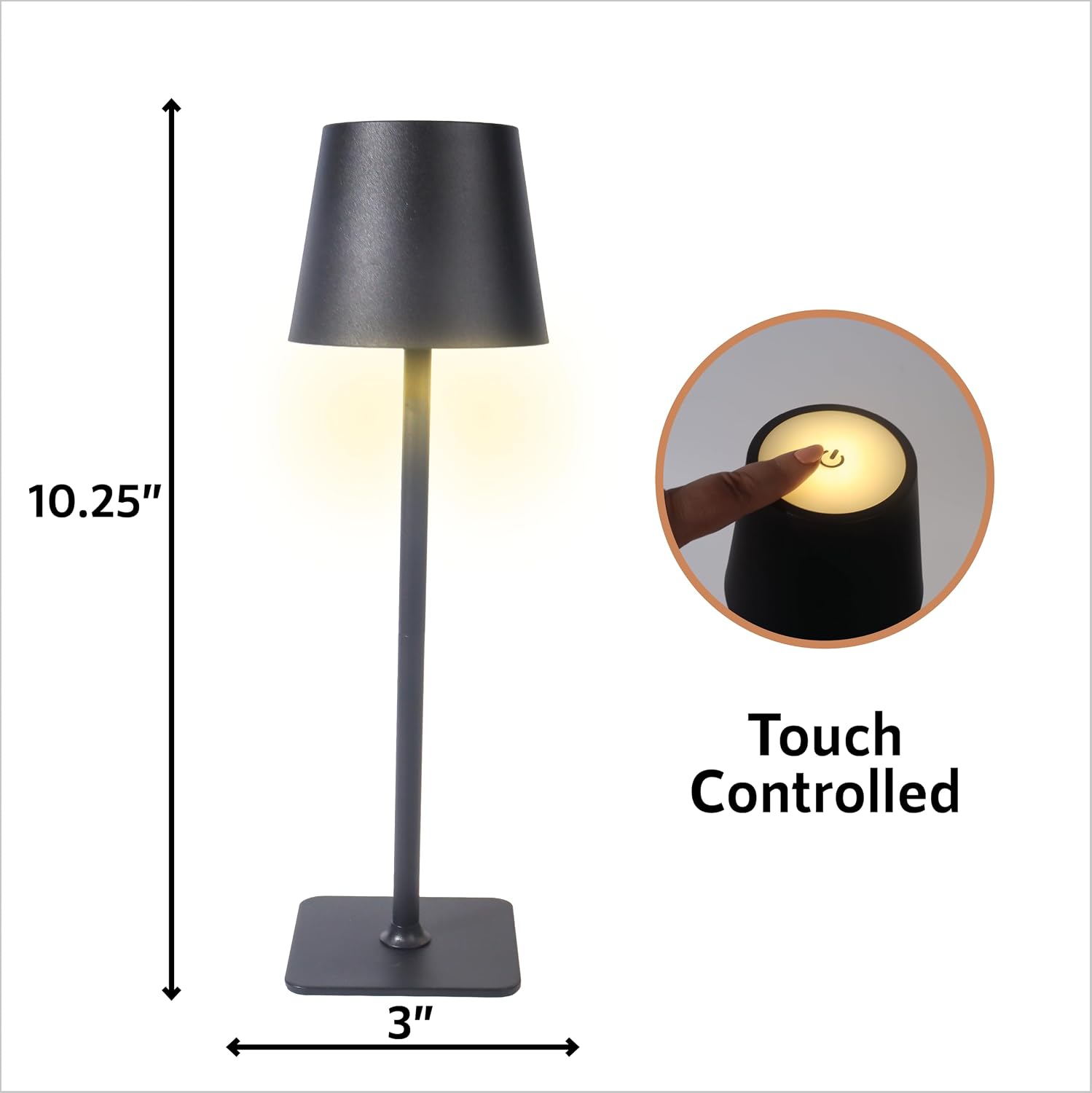 Premium Innovations 10 Pack - Black Rechargeable Cordless Table Lamps, Portable LED Desk Lamps, Dimming 5000mAh Rechargeable Battery Powered LED Lighting for Restaurant,Bar, Bedroom, Outdoor, Party
