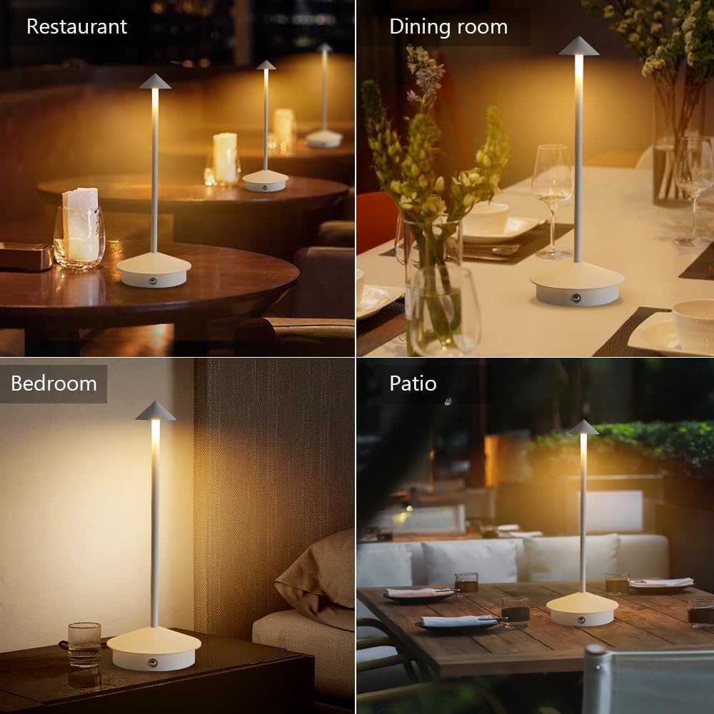 2 Pack LED Rechargeable Cordless Table Lamps,Portable Outdoor 5000mAh Battery Operated Table Light Touch Control 3 Color Dimmable for Patio/Cofee/Restaurant/Camping/Dining/Bedroom-White