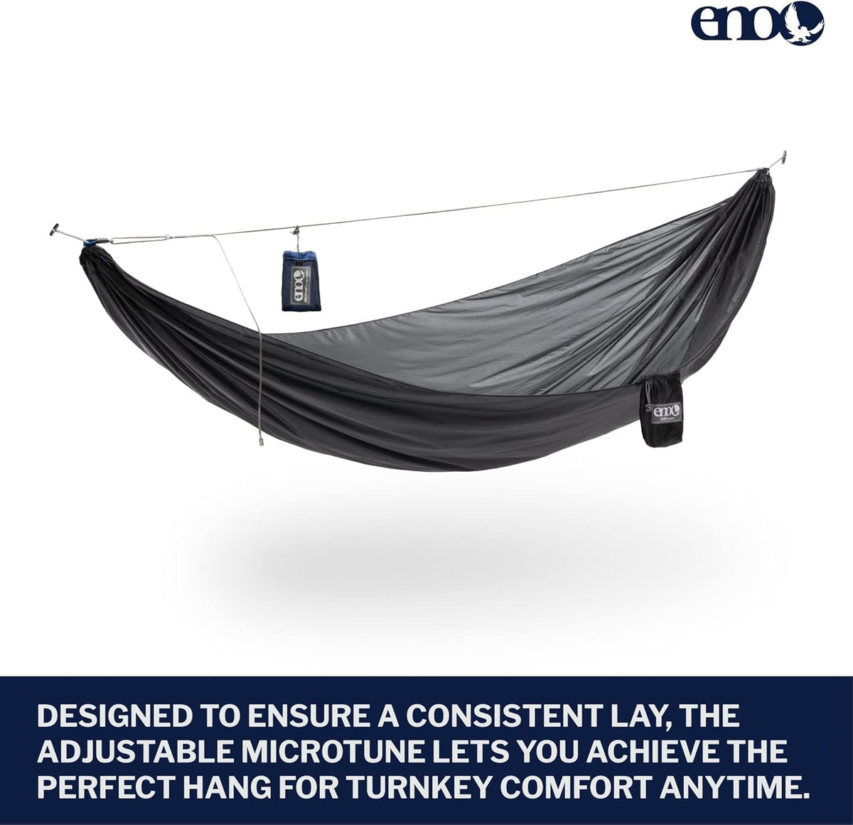 ENO Microtune Structural Ridgeline - Camping Hammock Travel Essentials - Hammock Cord for Preset Lay - Compatible with 1 to 2 Person Portable Hammocks - Sapphire/Grey