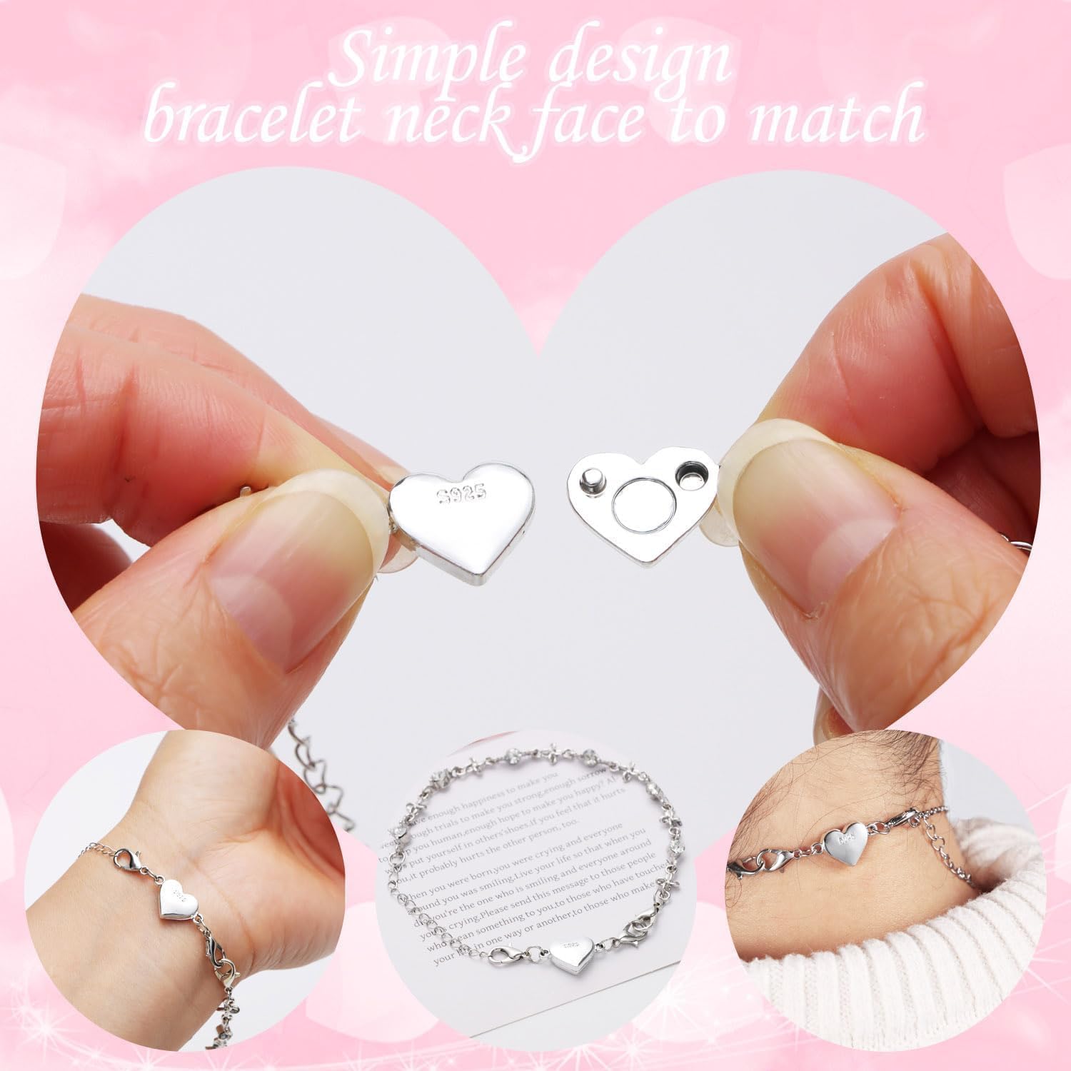 Magnetic Jewelry Clasps Set, Gold and Silver, 12 Pack Rose and Heart Design, Necklace Bracelet Closures with Rhinestone Accents (12PCS Golden Silvery)