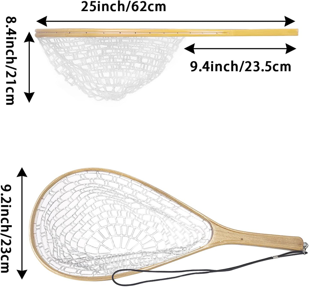 Aventik Fly Fishing Landing Net for Trout Soft Rubber Ghost Mesh Catch and Release Wooden Frame Lightweight and Tangle-Free