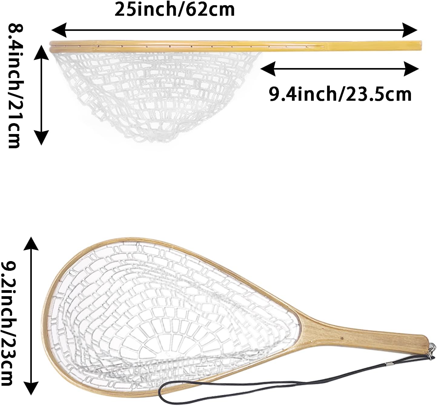 Aventik Fly Fishing Landing Net for Trout Soft Rubber Ghost Mesh Catch and Release Wooden Frame Lightweight and Tangle-Free