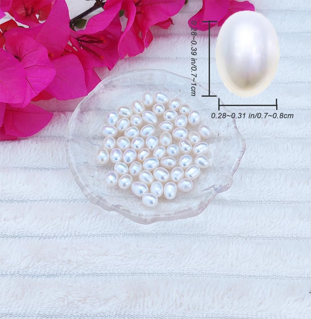 50 Pcs Real Pearl Beads for Jewelry Making AAA 7-8 mm Non-Porous Natural Pearls Beads Real Freshwater Pearls Oval Pearl Bead Loose Gemstone Bead Gift for Mother's Day.,DIY Gifts.