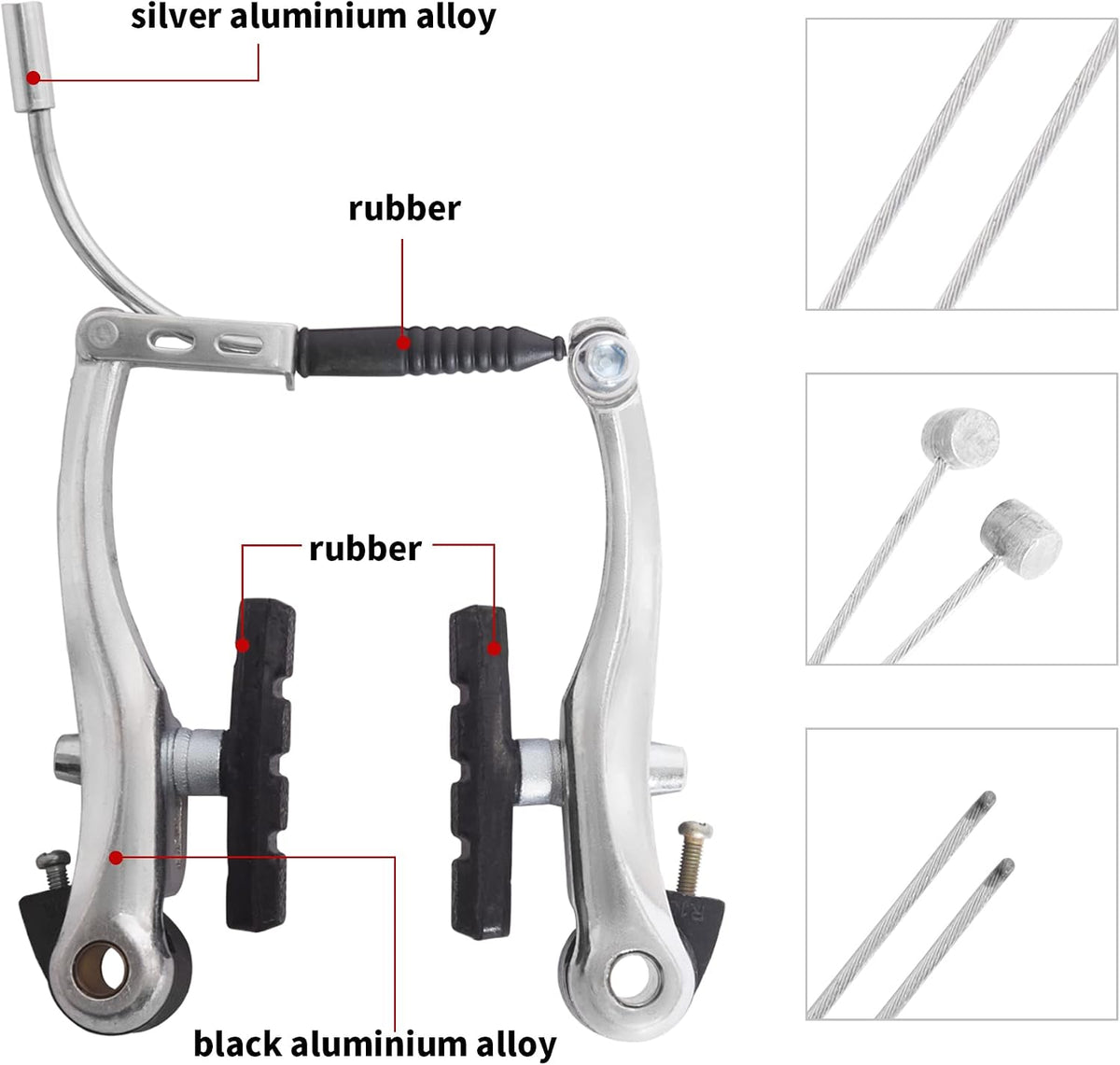 Gashwer V-Type Bike Brakes Set, Complete Universal Bike Front and Rear MTB Bicycle Brake, Inner and Outer Callipers Cables Lever Kit with Multi-Tool Wrenches Silver