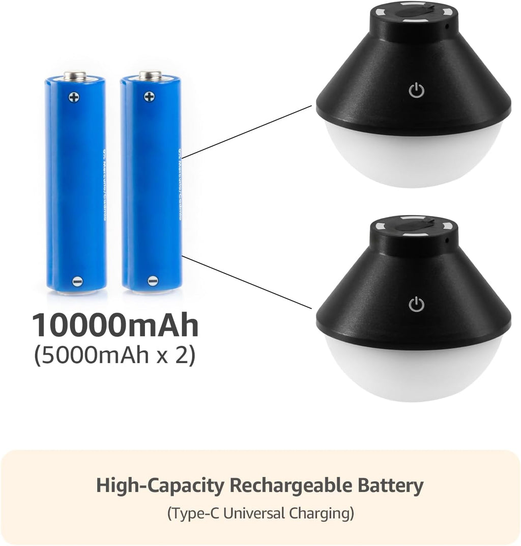 2-Pack LED Camping Lantern Rechargeable 5000mAh with Magnetic, 600LM Waterproof Battery Powered Hanging Tent Light, Cordless Portable Dimmable for Power Outages Hunting Survival Gear Outdoor