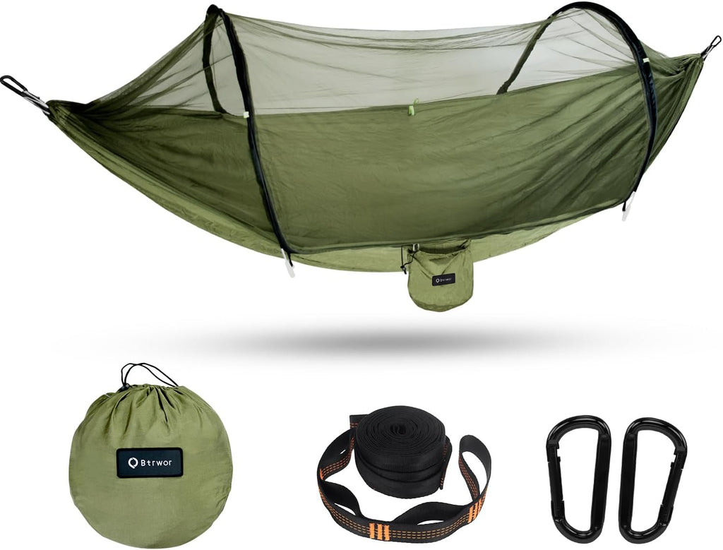 Hammock with Mosquito Net - Lightweight, Portable, 1 Person Hammock - for Camping, Hiking, Backpacking, Travel, a Festival, or The Beach (Orange)
