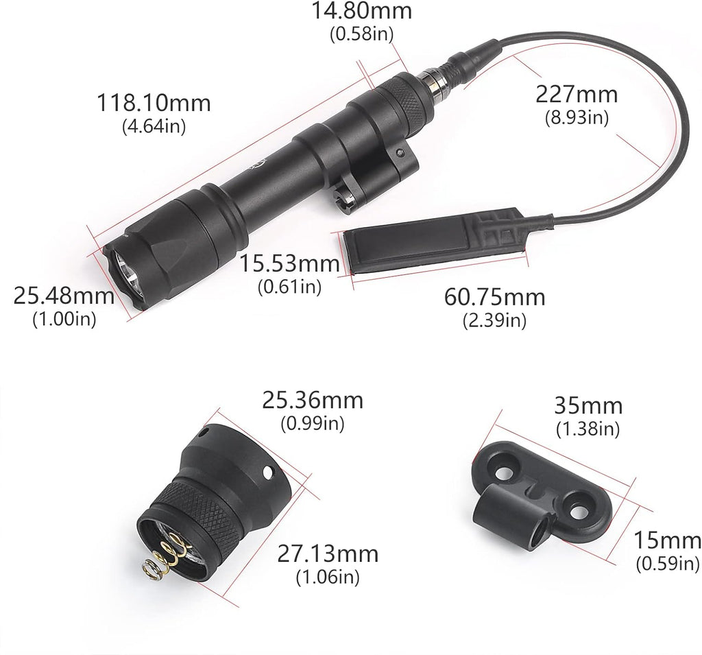 NOBUHIRO NOB#600C 800 Lumens Tactical Flashlight, 2 Rotating Base, 2 Switches