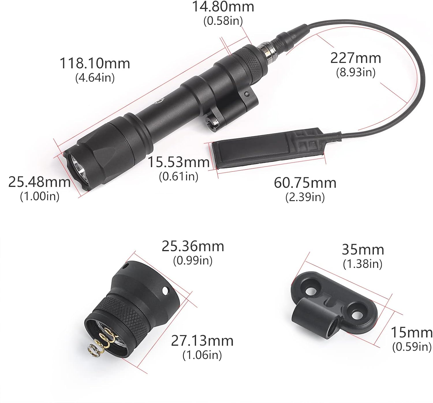 NOBUHIRO NOB#600C 800 Lumens Tactical Flashlight, 2 Rotating Base, 2 Switches