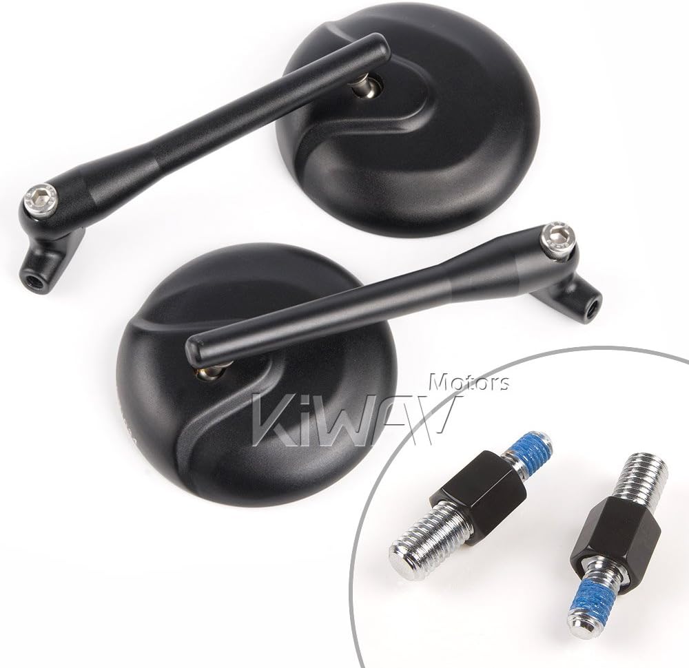 KiWAV Magazi Motorcycle Mirrors Aluminum Retro Black compatible for BMW M10 x 1.5 Adapters