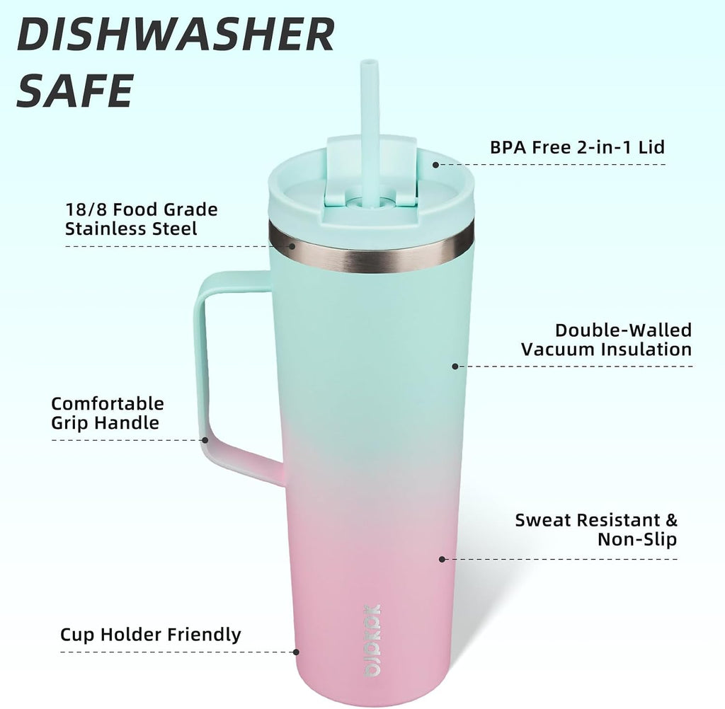 BJPKPK 30oz Insulated Tumbler with Handle, Lid & Straw, Stainless Steel
