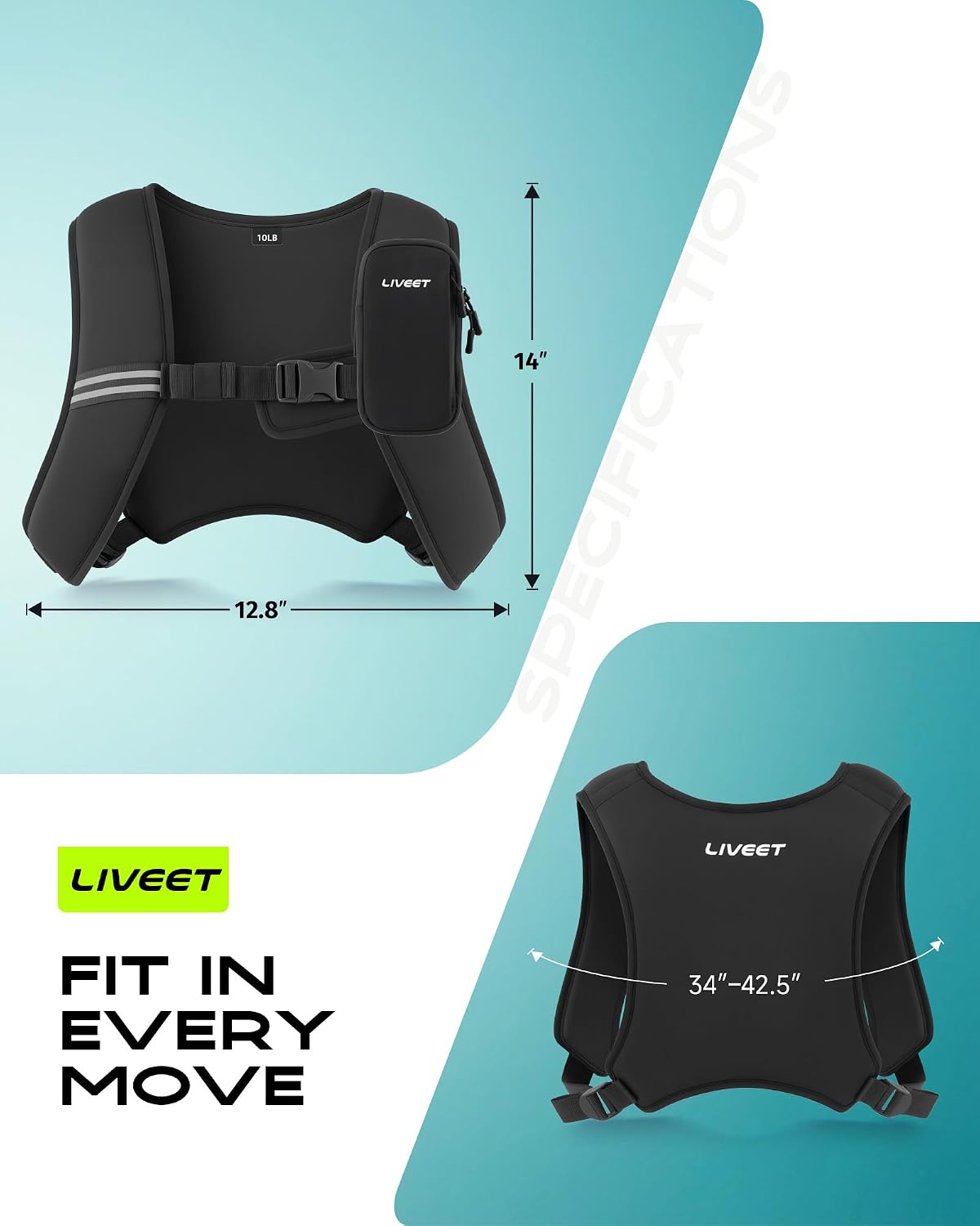 Weighted Vest for Women Men, Soft Iron, Reflective Strips