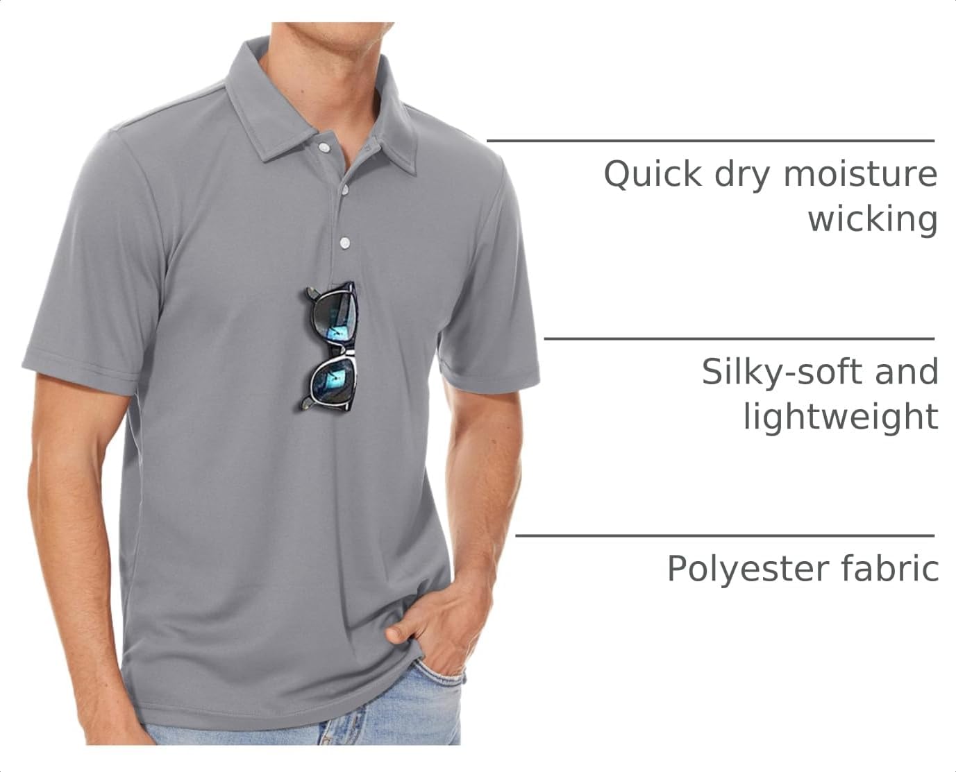 MAGCOMSEN Men's Polo Shirts 3 Buttons Casual Work T Shirts Quick Dry Short Sleeve Golf Shirt Pique Jersey Outdoor Performance
