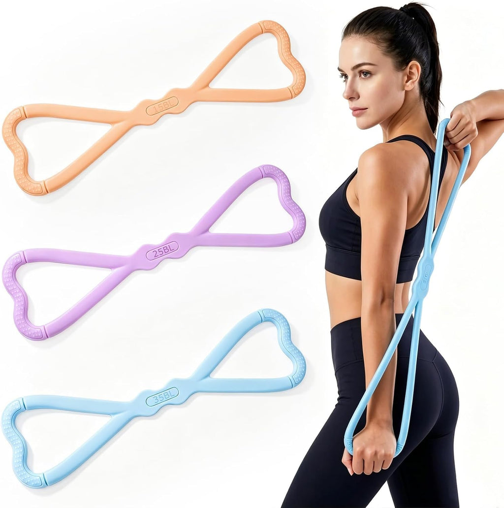 Figure 8 Resistance Bands 3 Pack, 21.6" Extra Long Elastic Exercise Bands with Handles, 15/25/35LB Stretching Band Set for Physical Therapy, Yoga, Pilates, Arm Back Shoulder Workout