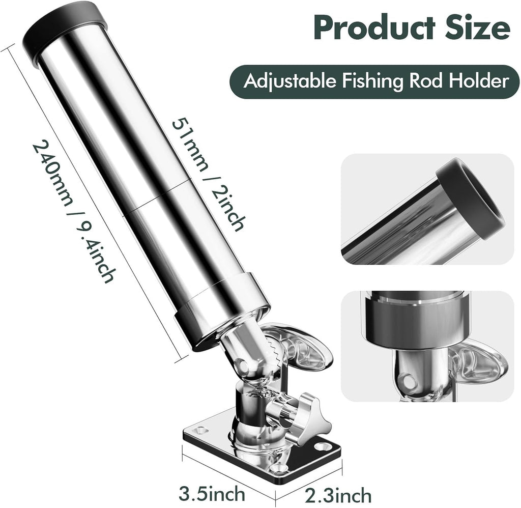 Rod Holders for Fishing Boat，2 Pack 316 Stainless Steel 360 Degree Adjustable Deck Flush Mount Fishing Rod Pole Holder for Marine Boat Yacht