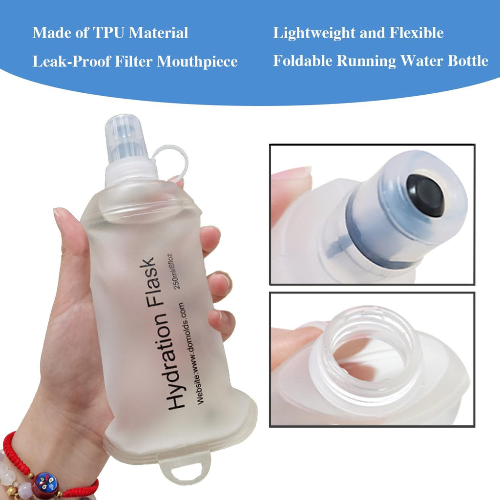 CLINTT 500ml Soft Flask, Foldable Running Water Bottle, TPU Folding Soft Water Flask, BPA-Free Collapsible Flask for Hydration Pack Running Vest, Cycling, Climbing, Hiking - 2Pcs, Blue