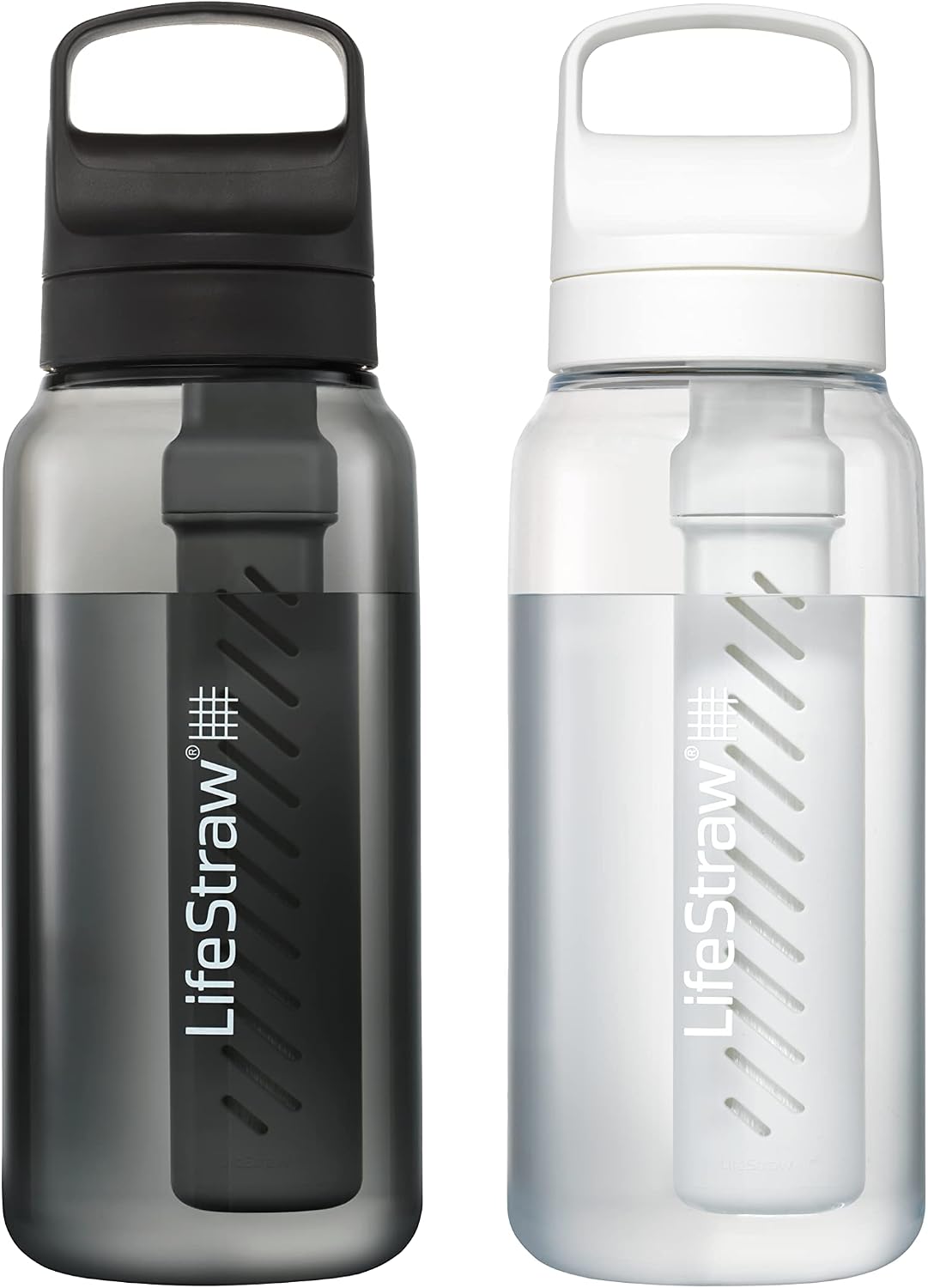 LifeStraw Go Series Water Bottle, Black/Clear, 1 L, 2PK