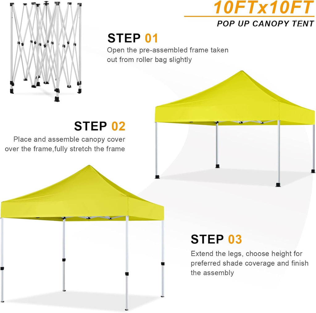 HLong 10x10 Heavy Duty Pop-Up Canopy, Lemon Yellow