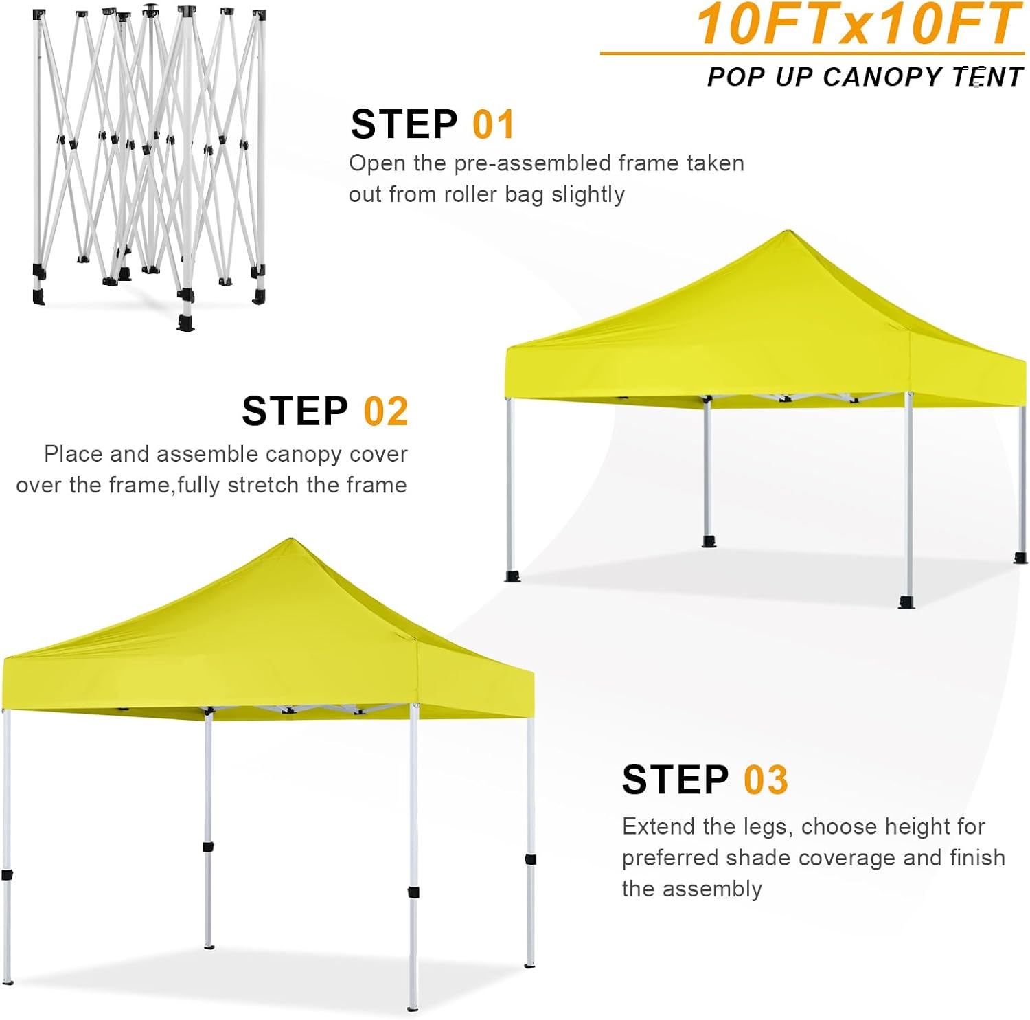 HLong 10x10 Heavy Duty Pop-Up Canopy, Lemon Yellow