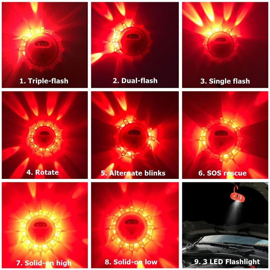 Ecoangel USB-C Rechargeable LED Road Flares Emergency Lights (3 Pack)