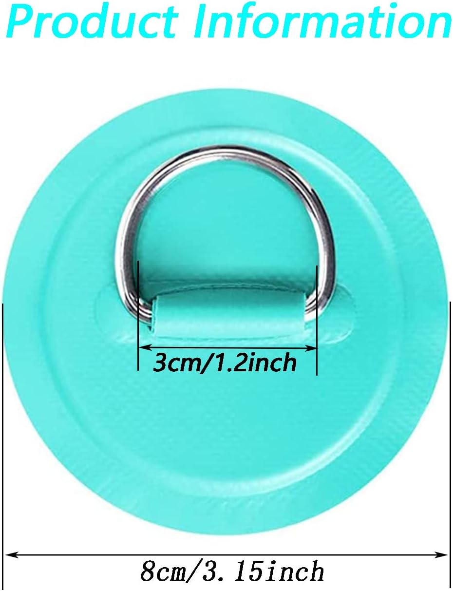 LOOEEL 6 Pack Stainless Steel D-Ring Circular Patch for PVC Inflatable Boat Kayak SUP Canoe Deck Surfboard Accessories,NO Glue Include.-Cyan