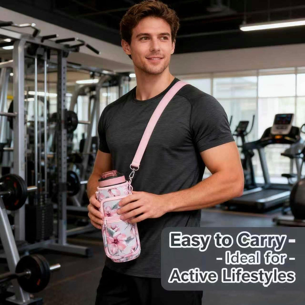 Water Bottle Sling Bag with Storage Pockets & Strap for Hiking Gym Walking