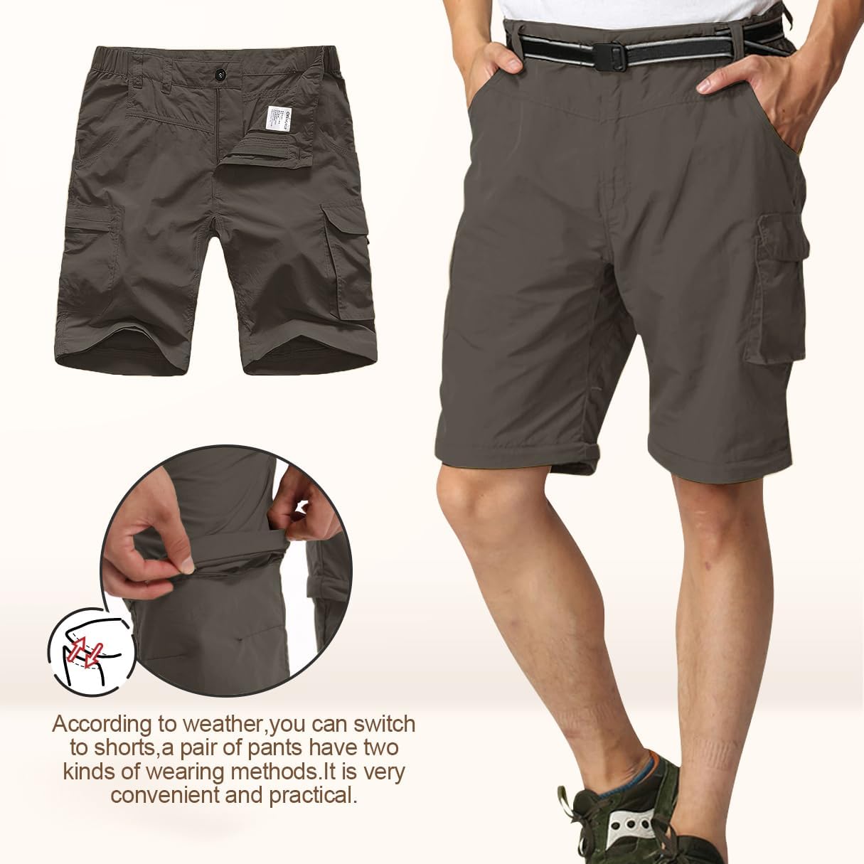 Mens Hiking Pants Convertible Quick Dry Zip Off Fishing Travel Safari Pants