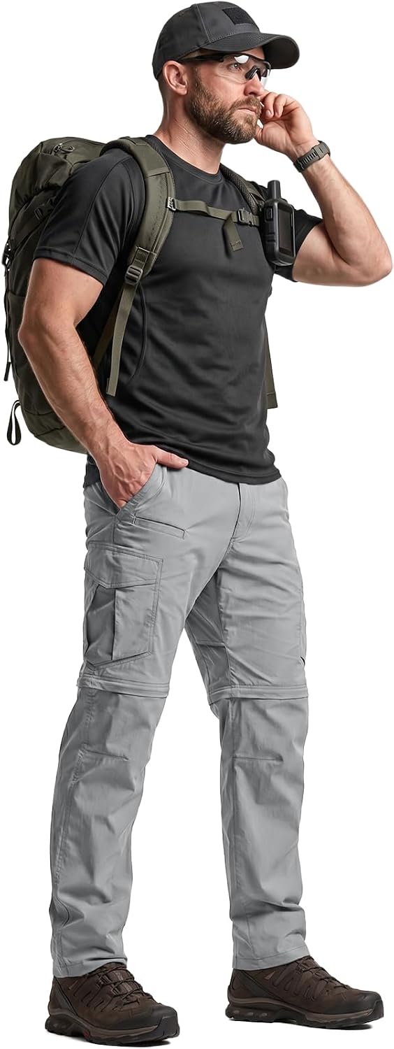 CQR Men's Convertible Cargo Tactical Pants, Water Resistant Outdoor Hiking Pants, Zip Off Lightweight Stretch Work Pants