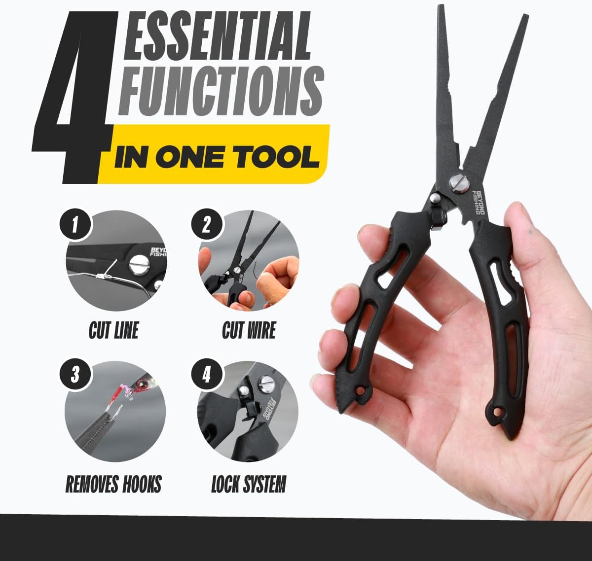 Beyond Fishing QuickRig Fishing Pliers – Multifunction Stainless Steel Split Ring Pliers for Fishing with Line Cutter & Crimper – Corrosion Resistant & Spring Loaded Design