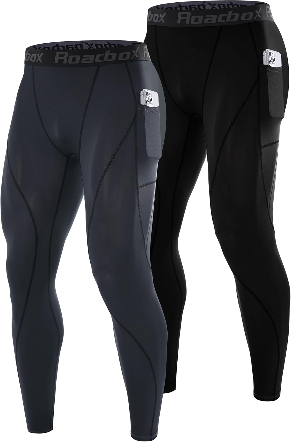 Roadbox 2 Pack Mens Compression Pants, Running Tights Leggings with Pockets