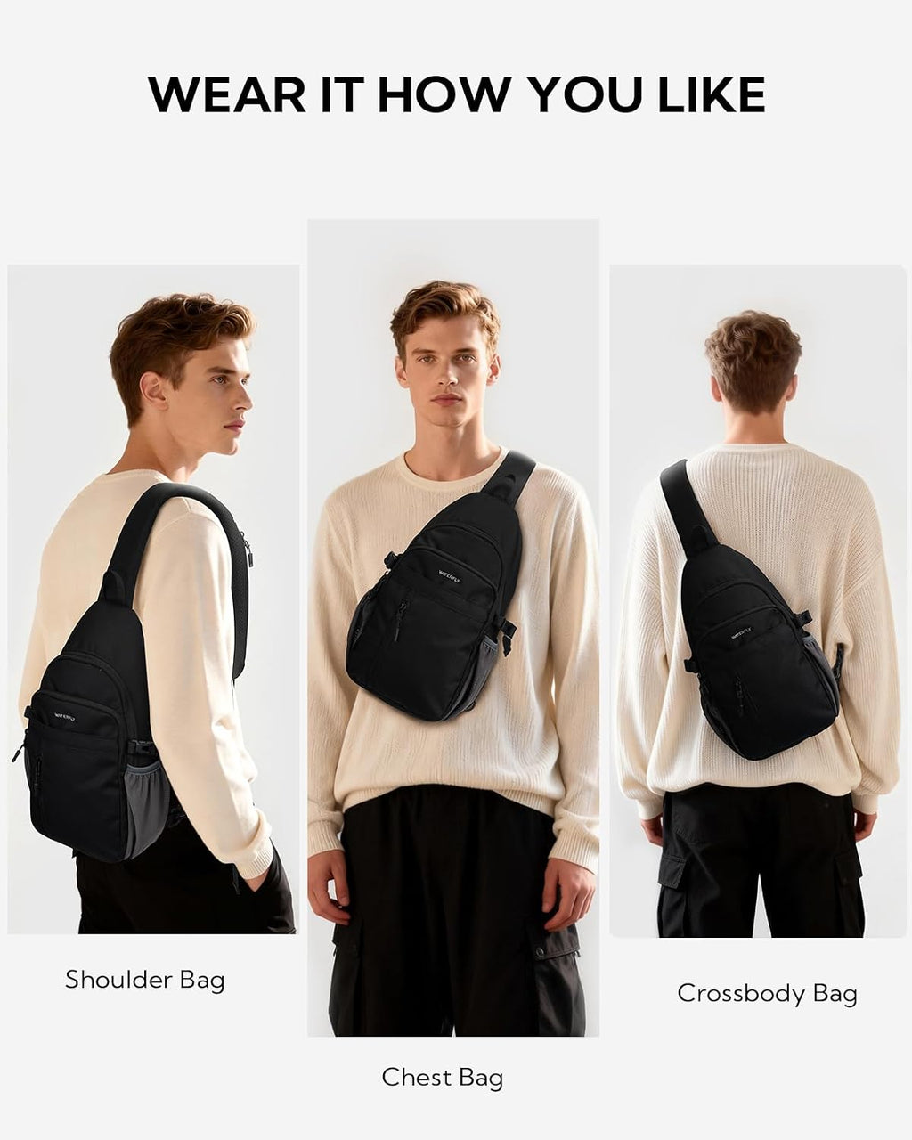 WATERFLY Small Crossbody Sling Bag: RFID Travel Hiking Daypack Man Woman