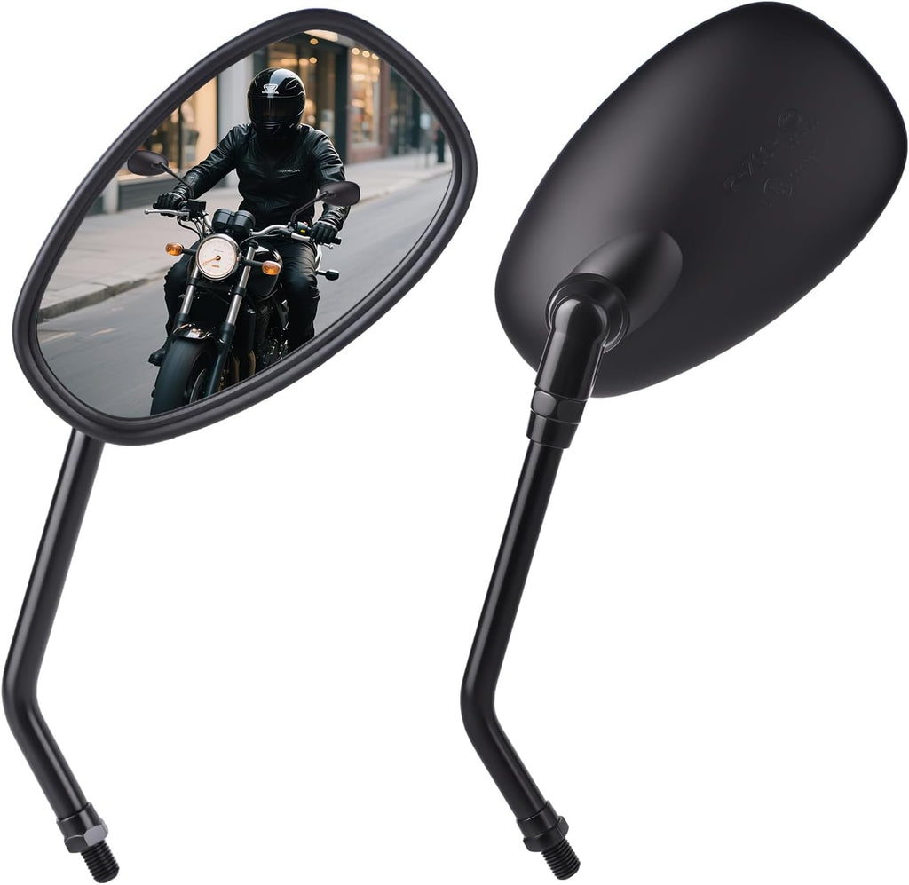 Universal Motorcycle Mirrors - M10 Black Oval Handlebar Rearview Mirrors Compatible with Honda Shadow MSX125 Kawasaki Vulcan Z900 Suzuki SV650 Volusia
