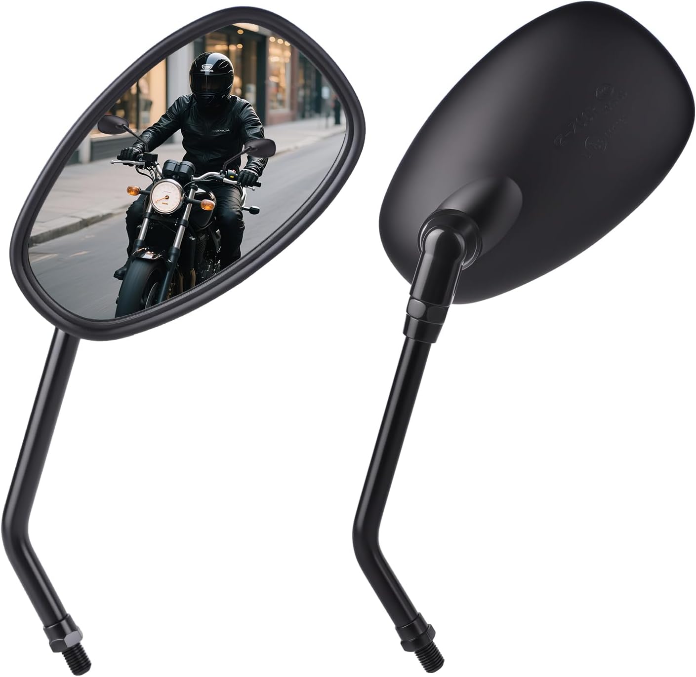 Universal Motorcycle Mirrors - M10 Black Oval Handlebar Rearview Mirrors Compatible with Honda Shadow MSX125 Kawasaki Vulcan Z900 Suzuki SV650 Volusia