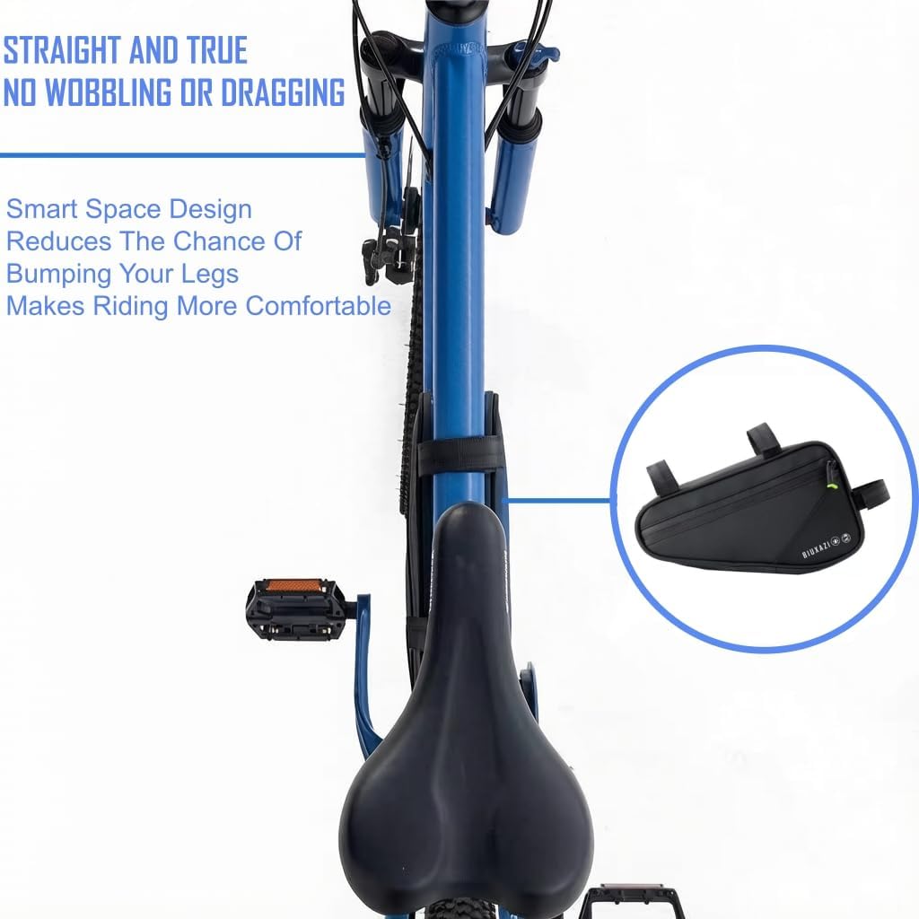 Bicycle frame bag, crossbar triangle bag, top tube bag; features a reflective triangular design and side mesh pockets; waterproof storage and tool bag for mountain and road bikes