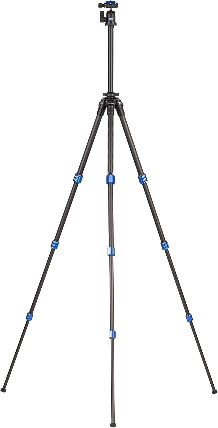 Benro Slim Tripod Kit with Ball Head, Carbon Fiber, 4 Sections, Twist Lock Legs, 57.6" Maximum Height, 8.78 lb. Load Capacity- Black (TSL08CN00)