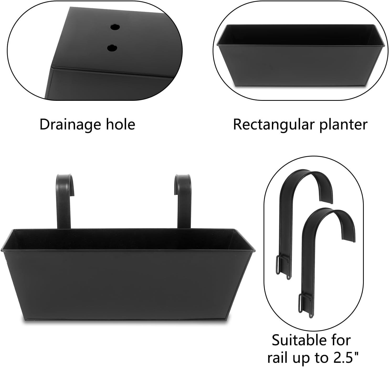 16 Inch Railing Planters Box Metal Hanging Flower Pot 3 Pcs