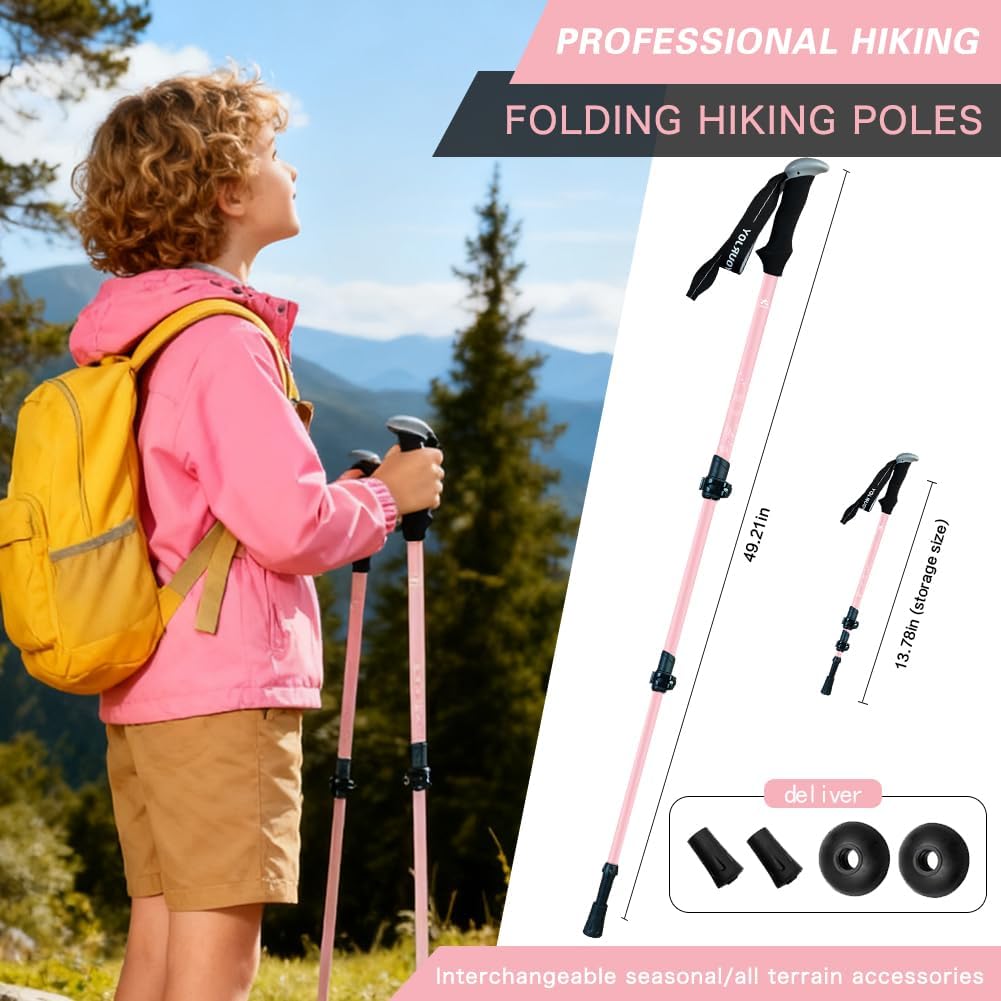Hiking Trekking Poles for Kids, 2 Pack Anti Shock, Adjustable, Collapsible Hiking Poles for Trekking or Walking, Lightweight Aluminum Sticks