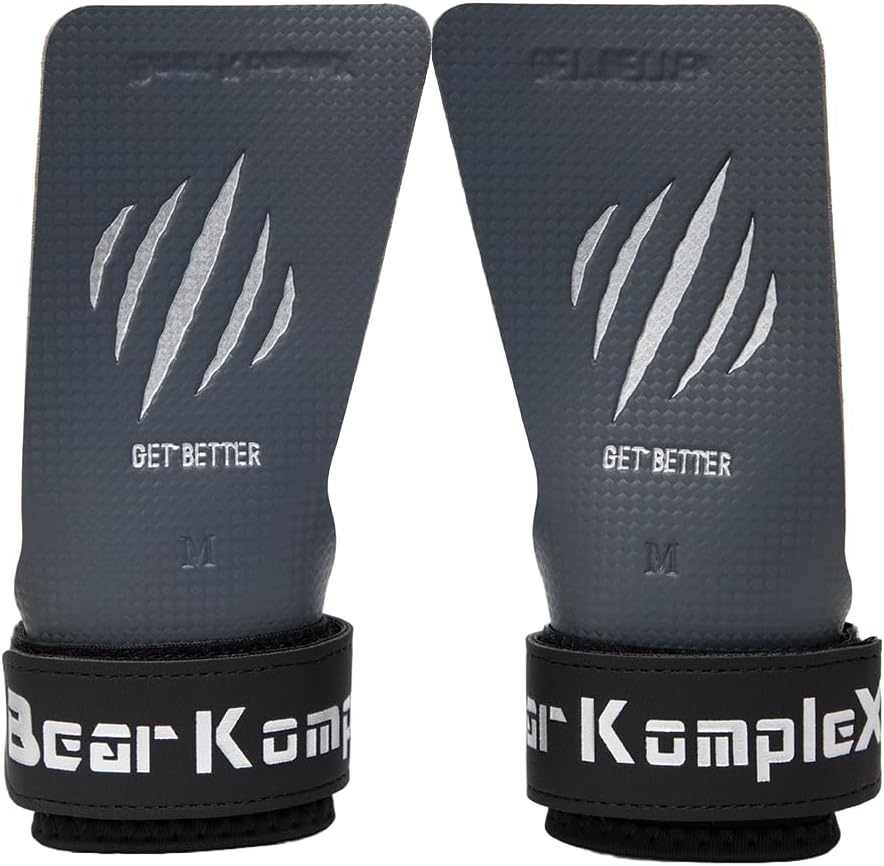 Bear KompleX No Hole Hand Grips - Non-Slip Fingerless Gymnastics Grips for Weight Lifting, Pull-ups & Cross Training | Lightweight, Padded Wrists & Foldable Grip.