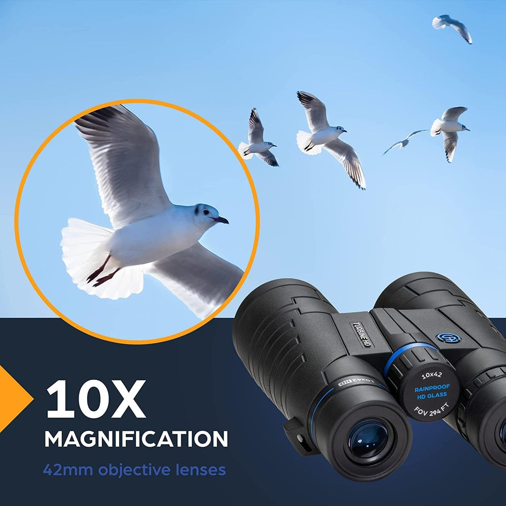 TSO Turbine HD 10x42 Roof Prism Binoculars for Adults, HD Glass with Multi-Coated Optics, 15.5mm Long Eye Relief, Rainproof Binoculars for Bird Watching, Hunting, Hiking, Travel & Wildlife Viewing