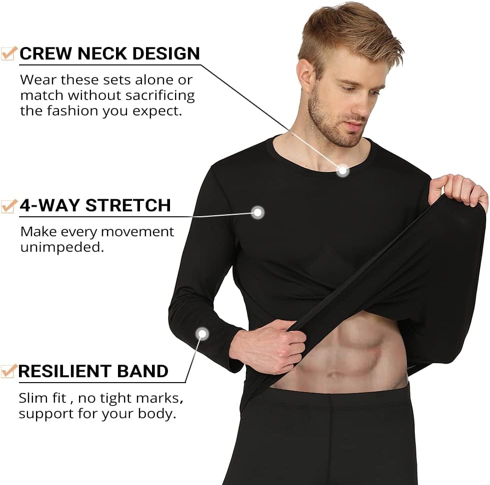 Thermal Underwear for Men Long Johns Base Layer Fleece Lined Winter Warm