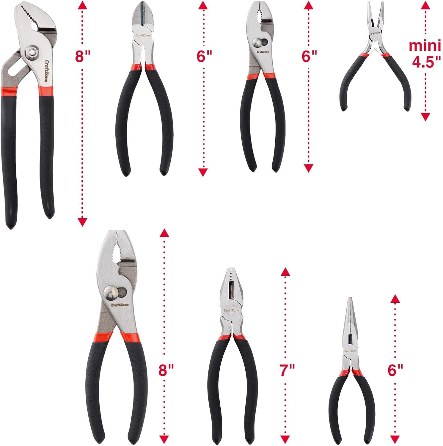 7 Piece Professional Pliers Set With Long Nose, Linesman, Water Pump, Slip Joint And Diagonal Cutting Pliers, Heavy Duty Hand Tool Set For Electrical Work, Home DIY And Automotive Repair