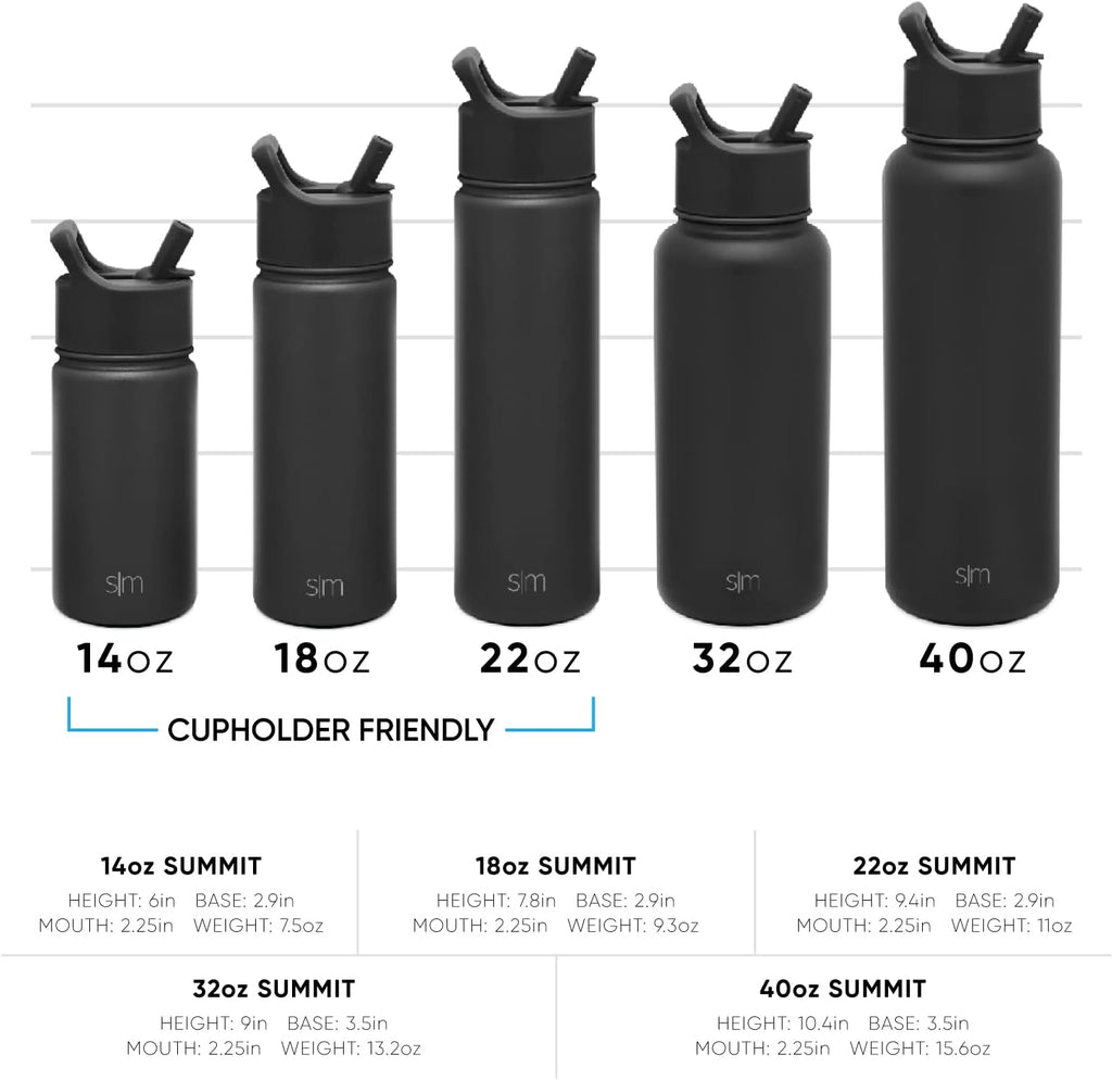 Simple Modern Insulated Water Bottle with Straw | 22oz | Black