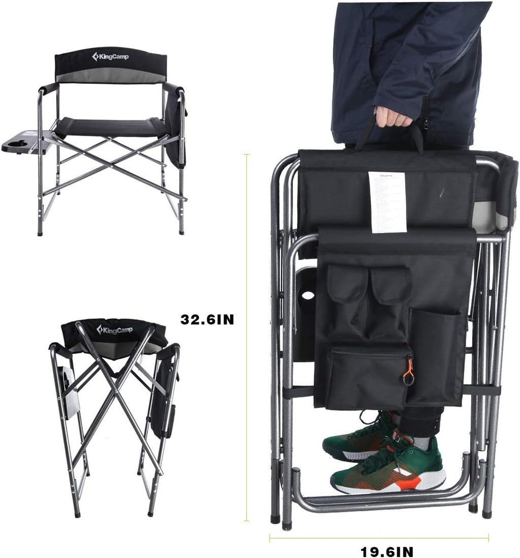 KingCamp Heavy Duty Camping Directors Chairs Supports 400lbs for Adults, Padded Folding Portable Camping Chair with Side Table Storage Pockets Carry Straps