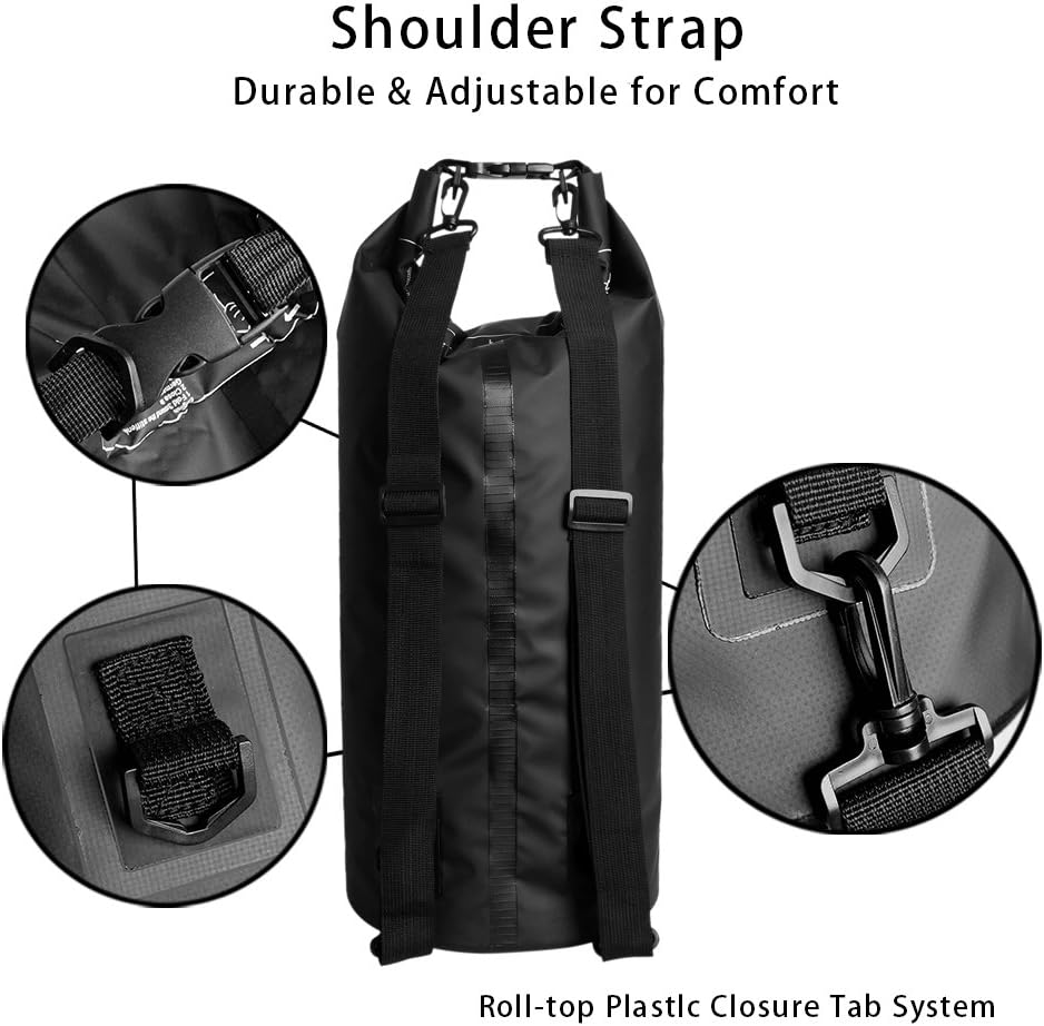 Dry Sack/Waterproof Bag for Boating, Kayaking, Hiking, Snowboarding, Camping, Rafting, Fishing and Backpacking (Black, 30L)