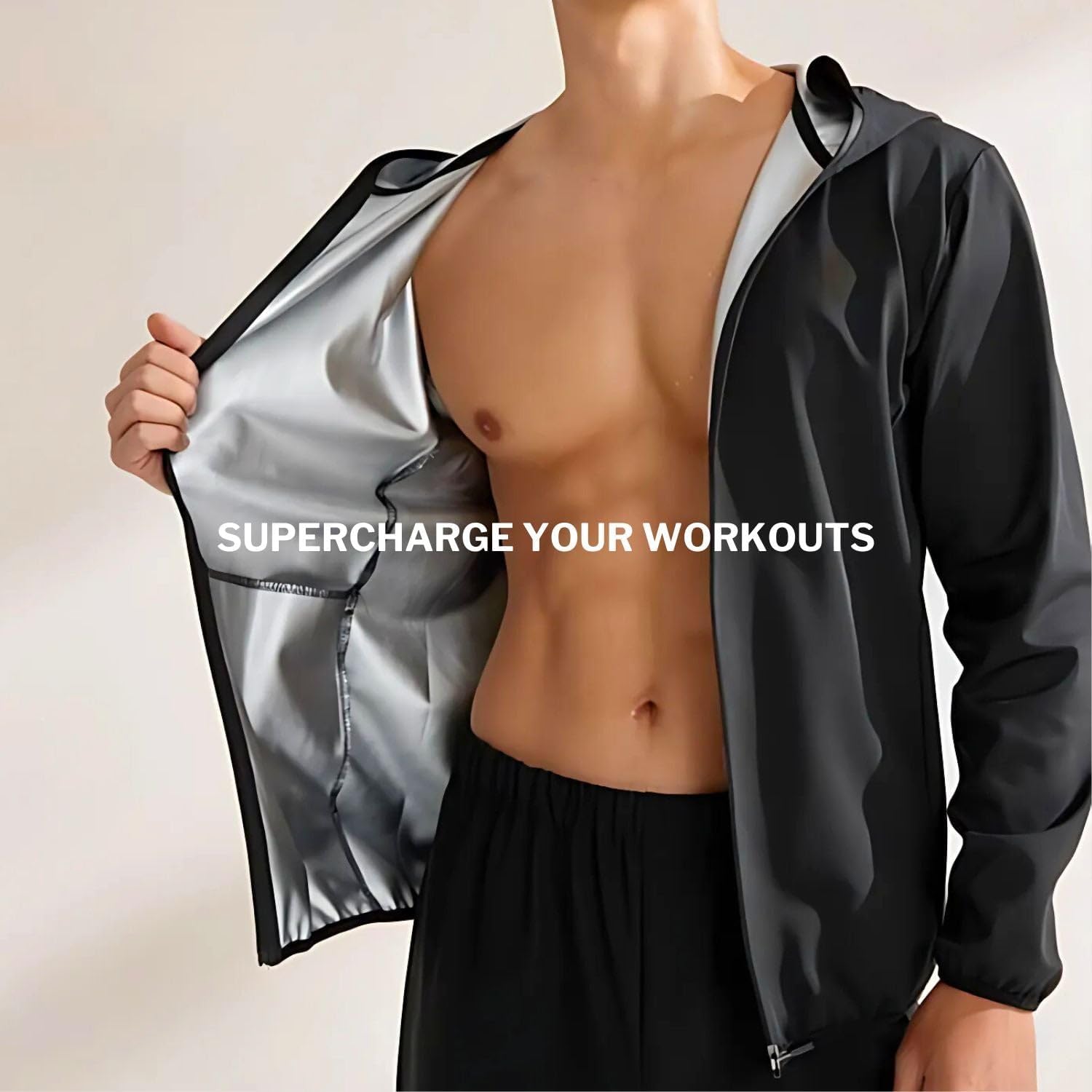 Sauna Jacket Top Sweat Suit Shirt Hoodie Workout Exercise Men