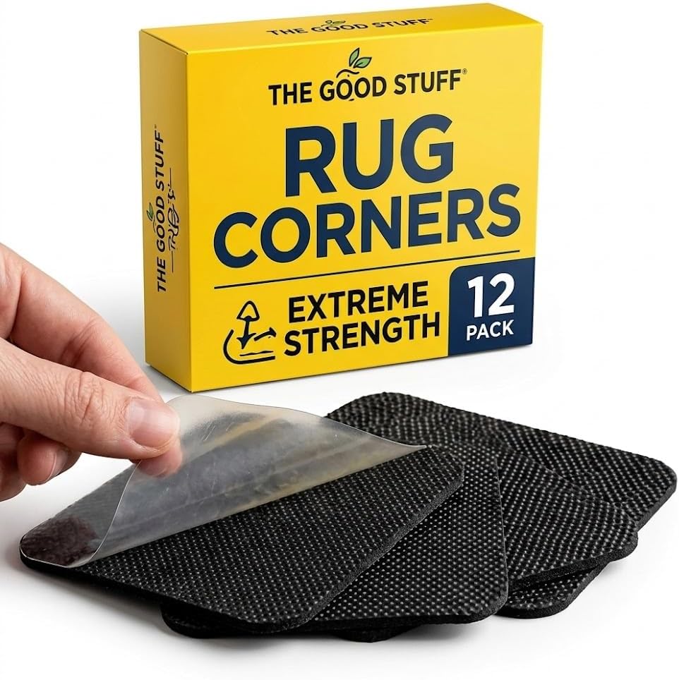Rug Gripper for Hardwood Floors - 12 Pack Square Anti Slip Rug Corner Grippers for Area Rugs - Washable & Reusable Non Slip Rug Pads - Carpet Corners to Hold Rug in Place on Tile, Wood & Marble