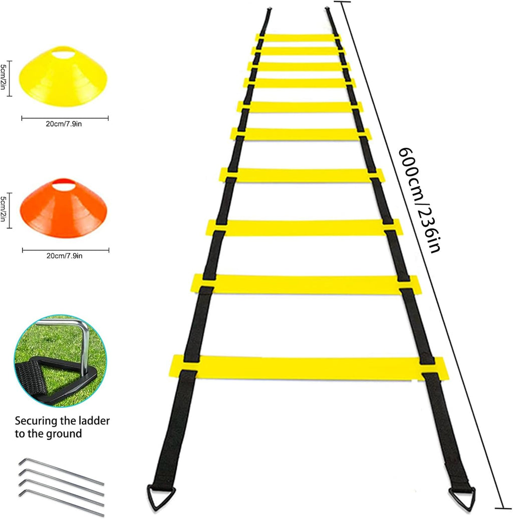 20Ft Agility Ladder Training Equipment for Soccer 12 Cones, Solo Soccer Trainer, Jump Rope Speed Football Gifts for boy