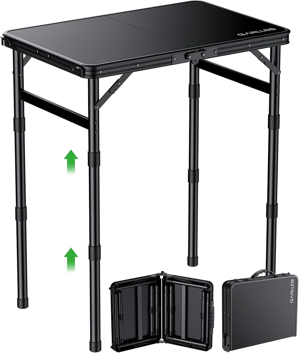GARLLEN Waterproof Folding Camping Table with 3 Adjustable Height Max 27.5"