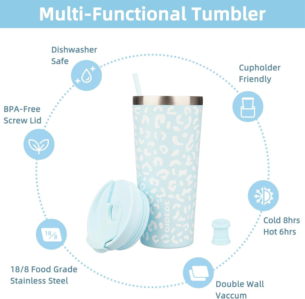 BJPKPK 22 oz Coffee Tumbler with Straw, Insulated Stainless Steel Cup